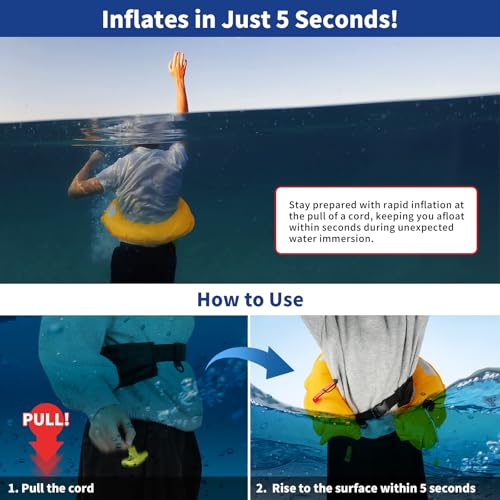 Image of Owntop Manual Inflatable Belt Pack, Adults Swim Jacket with Blowpipe & Whistle, 24g CO2 Cylinder Included, Low Profile for Kayaking, Fishing, Paddle Sports