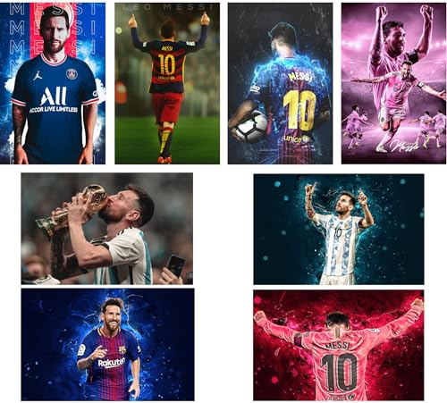 Image of Messi Poster - Football Posters for Wall Set of 8 300 GSM 12x8 Inch - Football Accessories Gifts for Men and Boys - Lionel Messi Gifts