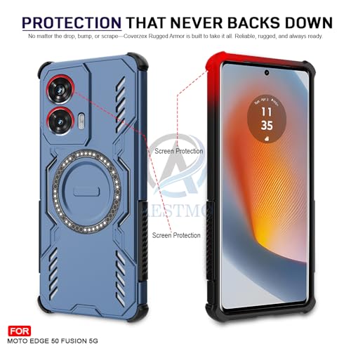 Image of AESTMO Back Case Cover for Motorola Moto Edge 50 Fusion 5G | Magnetic Case with Built-in Metal Ring | Compatible with MagSafe Accessories | Shockproof Hybrid (PC + TPU, Blue) (Blue)