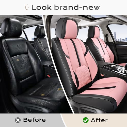 Image of Coverado Seat Covers for Cars, Automotive Seat Covers for Front Seat, Leather Car Seat Covers, Waterproof Car Seat Protector, Universal Car Seat Cushions Fit for Most Cars SUV Trucks (Black&Pink)