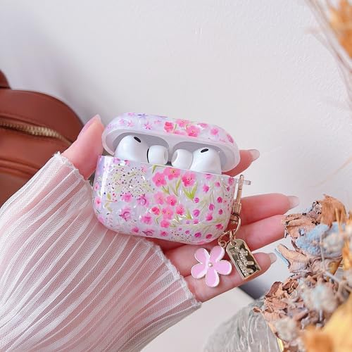 Image of MINSCOSE for Cute Glitter AirPods Pro 3 Clear Case,Shell Pattern Cartoon Flower Aesthetic Design with Floral Keychain,Soft TPU Protective Cover with Cleaner Kit for Women Girls-Pink
