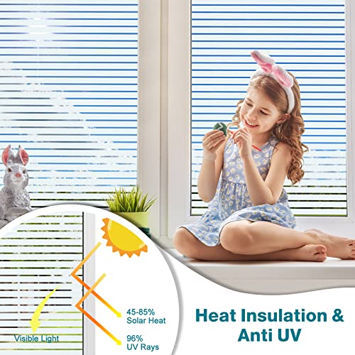 Dovesail Frosted Glass Window Film, Window Privacy Film With 3 Pieces Tools, Removable Static Cling Window Sticker Non-Adhesive Privacy Protection For Home Office, Stripe Pattern,17.5 X 78.7 Inch #TOP2