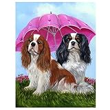 Diamond Painting par Numéros Kits Charles Spaniel Chien,5D DIY Diamant Peinture Complet Cristal Strass Broderie Point de Croix Mosaïque Toile Art Crafts salon chambre décor murale Round Drill,30x50cm