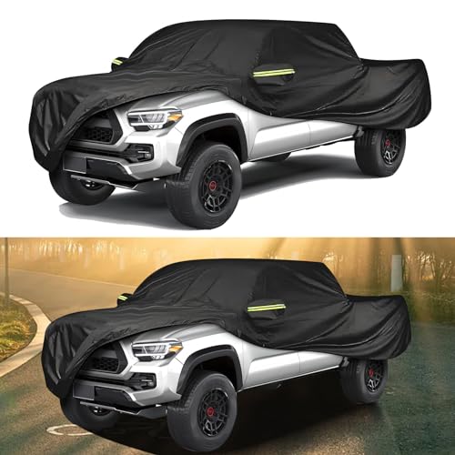 Image of DREAMIZER Car Cover Compatible with Toyota Tacoma 2016-2022 2023, Car Cover Waterproof All Weather for Automobiles, Outdoor Full Cover Rain Sun UV Protection with Six Reflective Strips