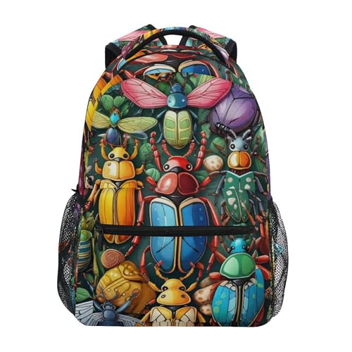Insect Bugs Beetles Colorful Backpack Laptop Tablet Travel School Bag with Name Tag for Boys Girls