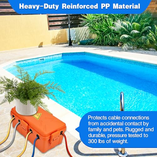 Image of Hrensaw Medium Outdoor Electrical Box(10.6x5.5x4.5inch),Weatherproof Connection Box w /6 Cable Entry,IP54 Waterproof Extension Cord Cover Protect Power Strip,Timer,Plug,Holiday Lights,Orange