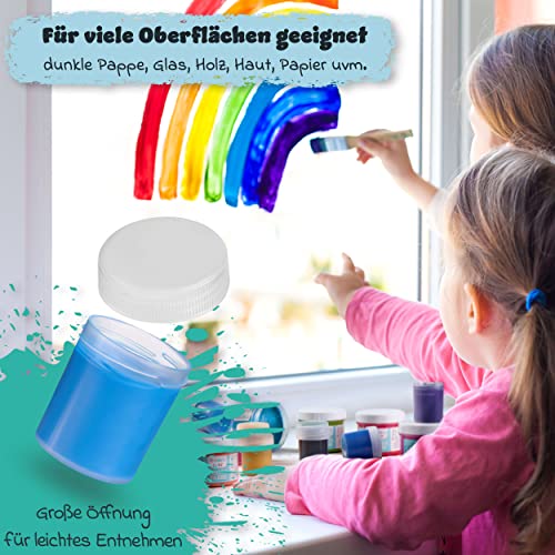 CreaTek Bastelfarben für Kinder [Perfekt für Kiga, Schule & Hobby] 12x20ml Leuchtende Malfarben 3 Jahre - 100% Sicher, Vegan, Geruchlos & Auswaschbar - Plakatfarben, Malfarben Schule