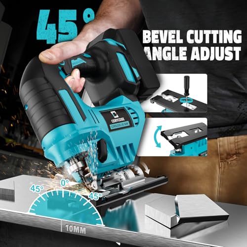 Image of Cerycose Jigsaw Compatible With Makita 18V Battery, Cordless jig saw tool With LED Light, 0- 45 Bevel Cuts, 3 Position Orbital Setting for Straight /Curve /Bevel /Circle Cutting (Tool Only)