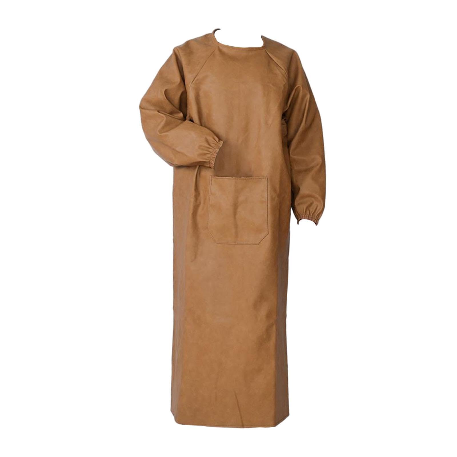 misppro Tablier de travail imperméable en cuir synthétique résistant au feu - Tablier de protection à manches longues avec poches pour soudeurs, forgerons, menuiserie - Marron