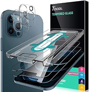 TOCOL 5 Pack Compatible with iPhone 12 Pro Max 5G 6.7 inch, 3 Pack Screen Protector Tempered Glass and 2 Pack Camera Lens Protector 9H Hardness HD Clear Alignment Frame Case Friendly
