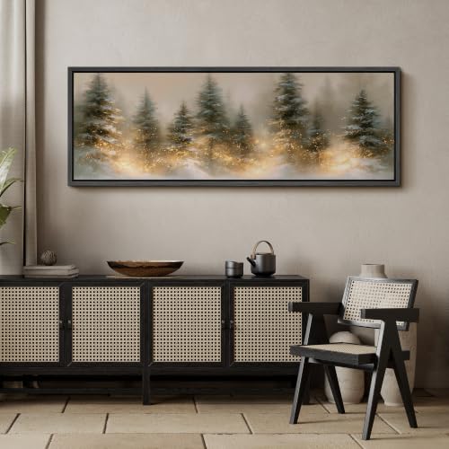 Image of MUDECOR Large Framed Canvas Print Wall Art Snow Pine Forest for Living Room