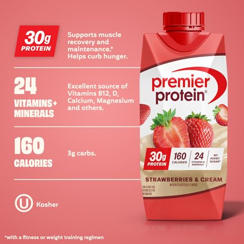 Image of Premier Protein Shake, Strawberries & Cream, 30g Protein, No Added Sugar, 24 Vitamins & Minerals to Support Immune Health, 11 fl oz, 4 Pack