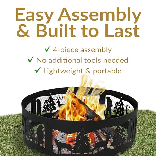 Sunnydaze 36-Inch Outdoor Fire Ring - Portable Metal Fire Pit Ring for Camping or Backyard - 360-Degree Wildlife Cutouts - Forest Wilderness by Sunnydaze Decor - Image 6