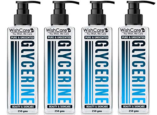 Image of WishCare Pure & Unscented Glycerine - Pharmaceutical Grade, 100% Vegan, Hypoallergenic - Beauty & SkinCare - Pack of 4 (250 Grams Each)