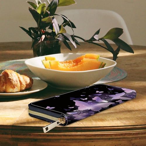 Image of Women's Wallets,Credit Card Holder Money Leather Long Wallet with Wristlet,Large Capacity with Zip-Around Phone Purse for Women Ladies Girls,Purple Butterfly