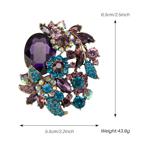 Image of SELOVO Rhinestone Glitter Flower Brooch Pin Jewelry Scarf Accessory Vintage Gold Tone