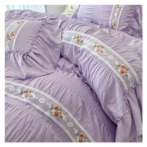 Genérico Funda Nórdica con Volantes, Ropa De Cama De Seersucker con Encaje, Juego De Sábanas Tamaño Queen, Tela Agradable para La Piel Y Transpirable, Experiencia De Sueño Saludable (B 200 * 230cm)