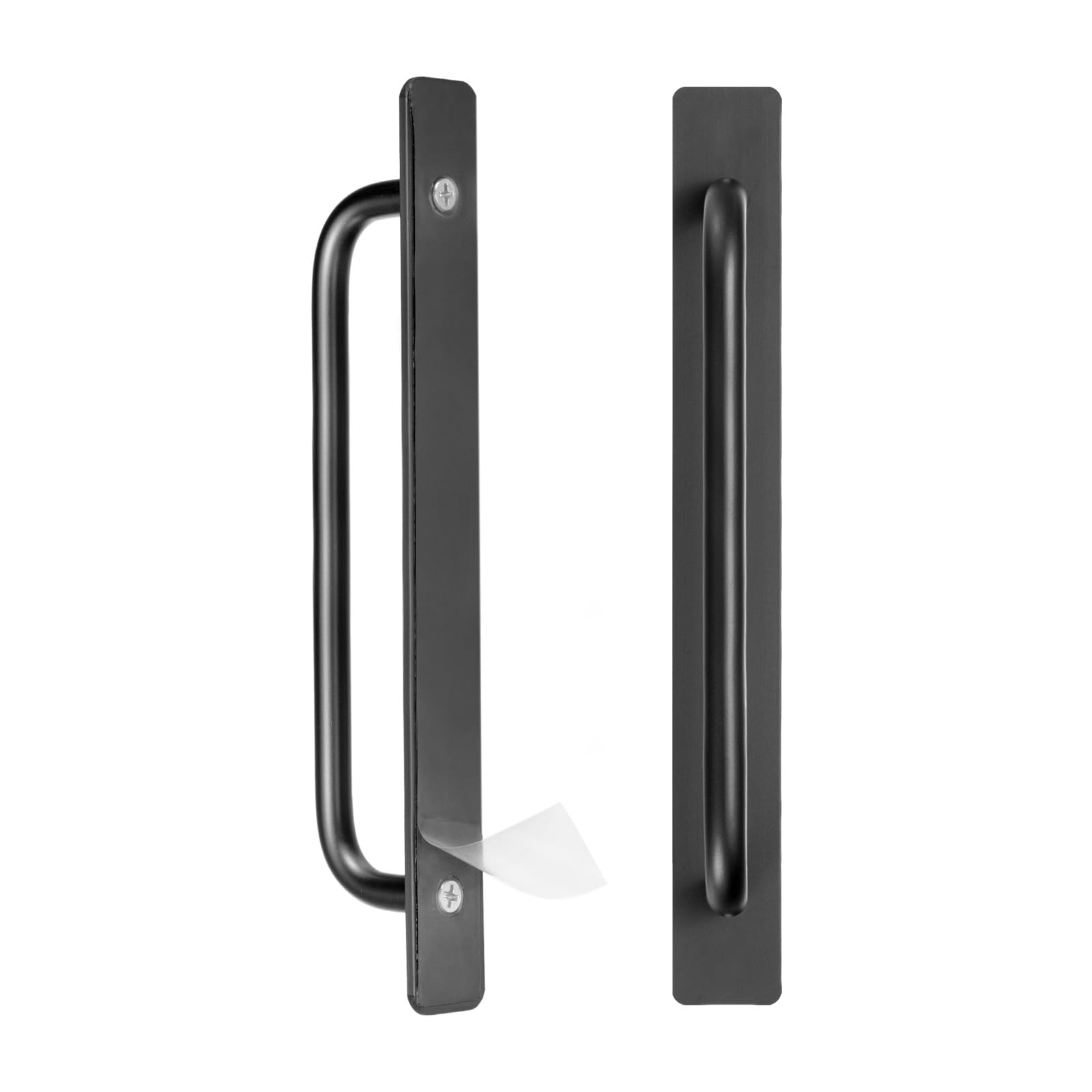 M METERXITY 2-Pack Self Stick Barn Door Handles, 8.35Inch/212mm Length Aluminium Alloy Gate Handle with Double Sided Tape for Bathroom/Wardrobe/Closet, Sliding Door Handle with Plate [Black]