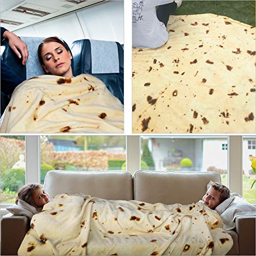 Sivio Burritos Tortilla Blanket with Dual Sided Pattern, Soft and Plush Novelty Fuzzy Blanket, Burritos Wrap Throw Blanket, Comfort Wearable Flannel Blanket for Kids and Adults (Diameter 80 inches)