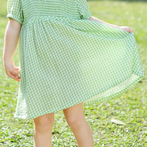Gingham Toddler Girls Dress Muslin Cotton Girls Smocked Dress Puff Sleeve Summer Casual Little Girls Dresses3