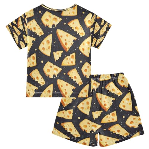 Pajama Sets Short Sleeve Cheese Wedges on Dark Soft Cotton Summer Sleepwear 2 Piece PJS Size 5-14T2
