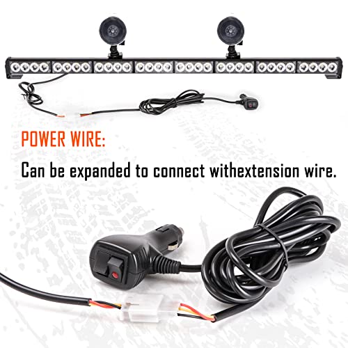 Amber/Blue Emergency Strobe Light Bar 36 In 13 Flash Patterns Traffic Advisor Warning Hazard Windshield Safety Lights Bar With Cigar Lighter For Police Vehicles, Truck (35.5 Inch, Yellow/Blue 32 Led) #TOP2