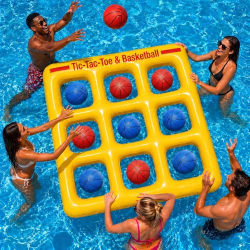 Pool Toy Games, Upgraded Tic-Tac-Toe & Basketball, Inflatable Anti-Wind Pool Games with 10 Basketball (5 Red & 5 Blue) – Pool Games for Adults Kids Teens& Family, Outdoor Summer Water Pool Party Toys