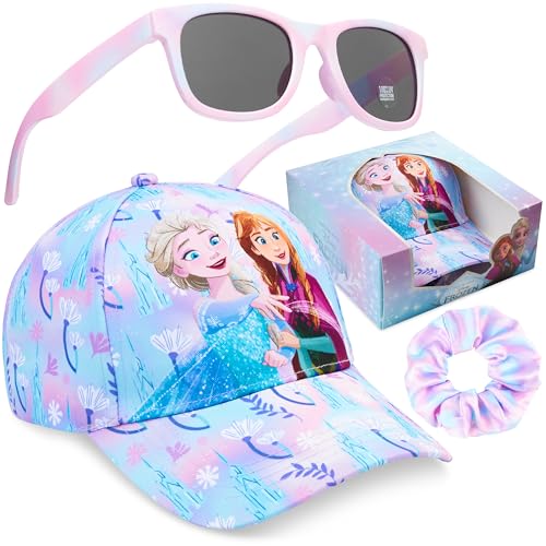 Get Trend Reine des Neiges Casquette Fille, Lunettes de Soleil et Chouchou Set, Protection UV, Ete Voyage Accessoires, Cadeau Fille (Multi Frozen)