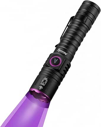 BigKing Torcia Ultravioletta, Rivelatore di Denaro Torcia 365nm LED Torcia Ultravioletta Luce Viola Fluorescente Ingresso Uscita USB Ricaricabile Luce UV Torcia Ispezione Tigna(Nero