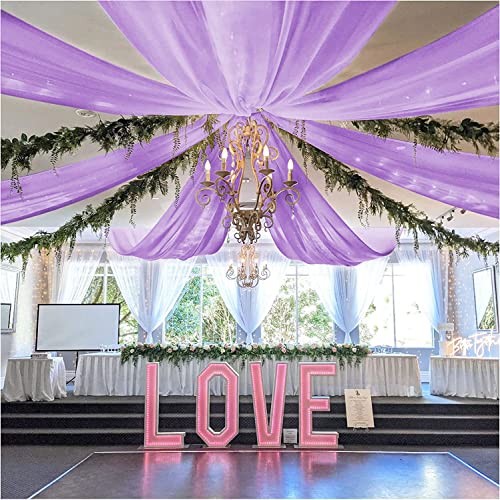 Image of FOTSHARER Wedding Ceiling Drapes 5x30FT 2 Panels Lavender Wedding Arch Draping Chiffon Fabric Ceiling Drapery for Weddings Ceremony Tent Drapes for Events Sheer Drape for Backdrop Canopy Decoration