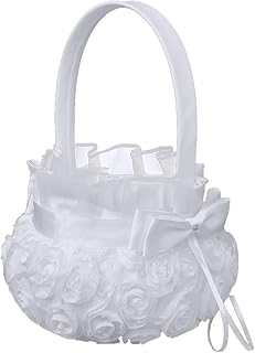 Mariage Panier de Fleurs Panier De Rangement, Panier tressé, mariée en satin Panier de fleurs romantique bowknot en tissu de soie Rose Panier de fleurs fille pour la cérémonie de mariage partie 1pc