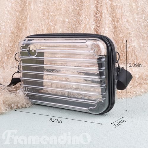 Framendino, 8 Inch Clear Hard Shell Cosmetics Case Carrying Bag for Toiletry Mini Cross Body with Detachable Grip Rope and Shoulder Strap2