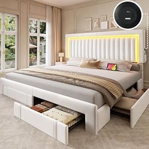 YITAHOME King Size Bed Frame with A...