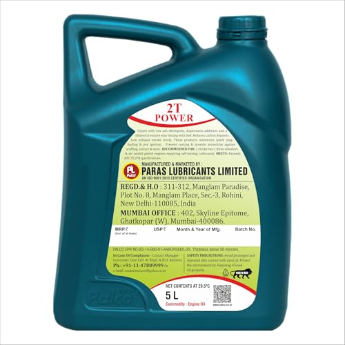 Image of PALCO 2T Power Engine Oil 5 Litre (Pack of 1), 2T Stroke Engine Oil for Bike & Scooter Auto Rickshaws Petrol Mix Additive Semi-Synthetic Bike Oil 3 Wheeler Tillers Chain Saws API TC FB