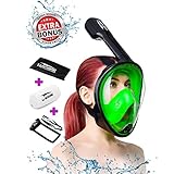 Usnork [2018 Upgrade Full Face Snorkel Mask for Kids and Adults, Easybreath Snorkeling Gear, Anti-Fog, Anti-Leak Snorkel Set, Scuba Mask with 180 View, 4 Gifts (Black - Green, S/M)