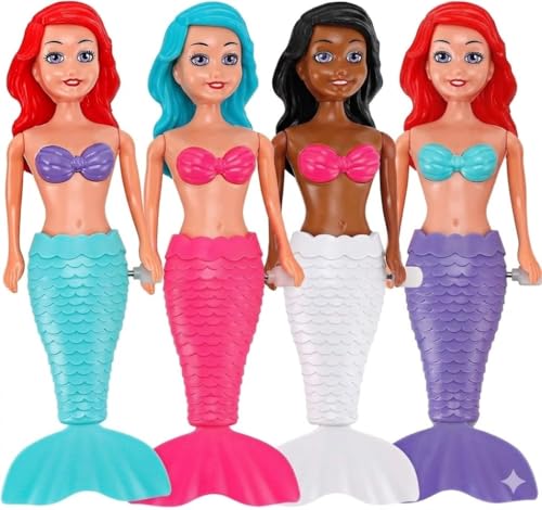 X4 Poupées Sirène à Remonter Jouet de Bain 4 Figurines Nageuses 19cm Jouet Piscine Filles...