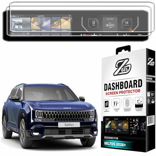Image of ZEIR [2 PACK] Screen Protector For KIA SELTOS NEW 2026 FACELIFT - [12.3 Inch Infotainment + 12.3 inch instrument Cluster] Full Touchscreen Guard | HD Clarity Dashboard Accessory 2026 [Not Tempered Glass]