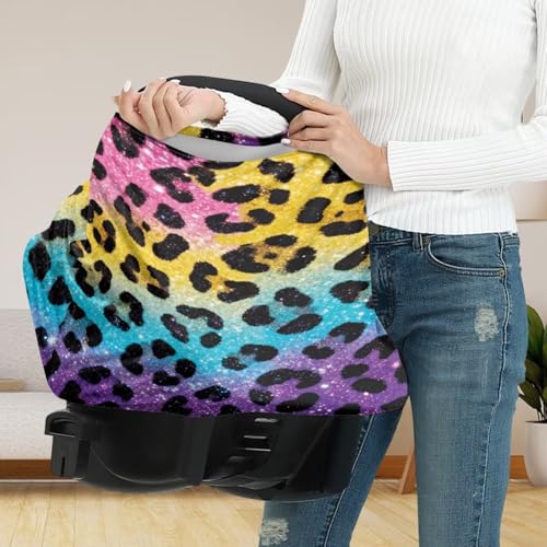 Image of Forchrinse Colourful Leopard Print Car Seat Cover for Babies,Soft and Breathable Breastfeeding Nursing Cover Infant Carseat Canopy Stroller Cover for Boys Girls