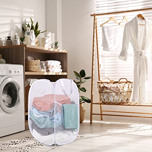 Image of BATTOO Deluxe Strong Mesh Pop up Laundry Hamper Basket with Side Pocket Foldable Hamper for Laundry Room, Bathroom, Kids Room, College Dorm or Travel White + White