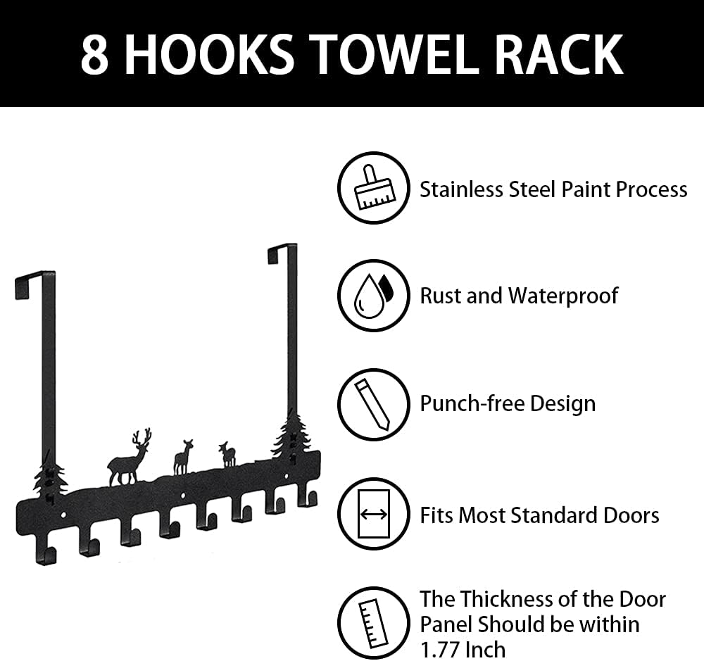 Towel Rack, Jaragar Over The Door Towel Rack with 8 Sturdy Hooks, Space