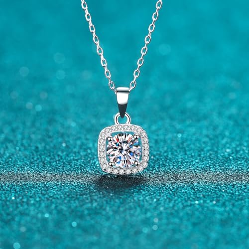 Collier moissanite 1ct argent 925 pendentif carré chaîne ajustable 40cm