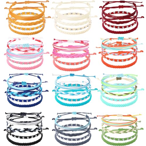 Remerry 48 Pieces Handmade Friendship Bracelets Adjustable Woven Braided Bracelet Colorful Braided Bracelets Beaded Anklet for Women Men Jewelry Party Accessories, Assorted Style