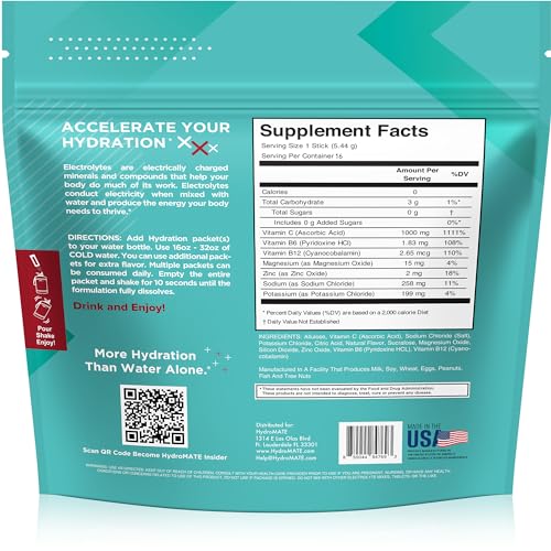 Image of Electrolyte Powder Sugar-Free Hydration Packets Black Cherry HydroMATE 16 Sticks