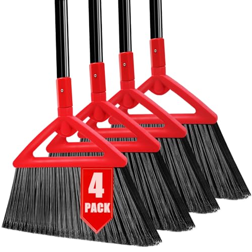 Image of Heavy Duty Broom of Outdoor and Indoor, 4 Packs Upgraded Commercial Angle Brooms, Perfect Red Broom of House,Kitchen, Garage, Courtyard, Concrete
