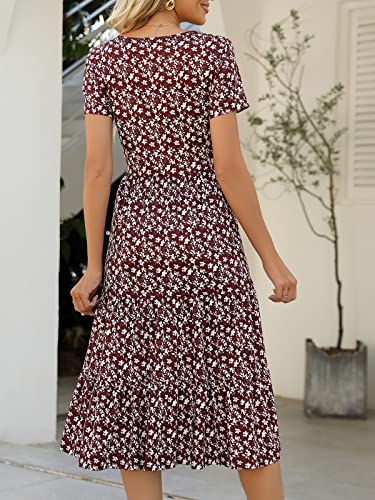 Image of Lyrur Women's Dresses Casual Summer Tiered Midi Dress Short Sleeve Belted Ruffle Babydoll Boho Sundress with Pockets