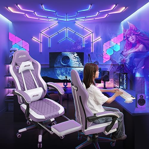 JKOOK Gaming Chair with Footrest, Multifunctional Desk Chair with Linkage Armrest, PU Leather, Video Game Computer Chairs with Lumbar Support, Study,Game,Office,JK08 (Purple) by JKOOK - Image 8