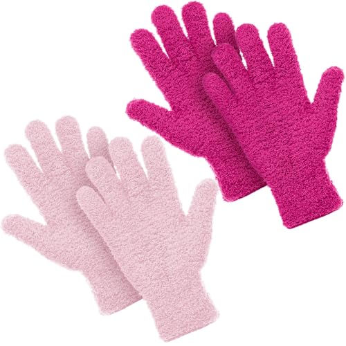 Patelai 2 Pairs Microfiber Gloves for plants Dusting Cleaning Glove Mittens House Cars Blinds Dusting(Pink Rose Red Large)