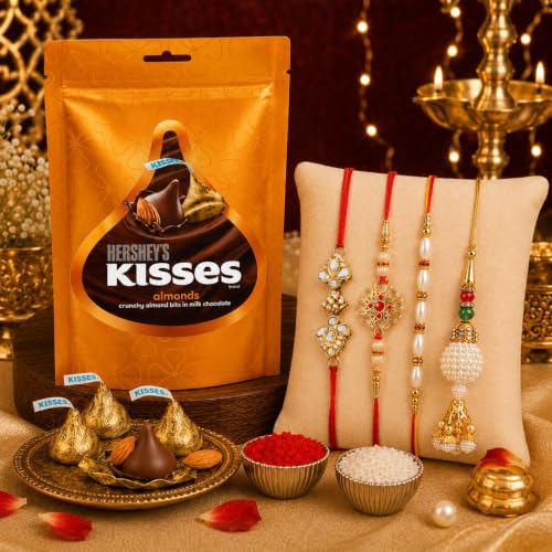 Image of CraftVatika Rakhi Gift for Brother with Chocolate Gift Pack for Bhaiya and Bhabhi Kids, Rakhabandhan Gift pack for Bhaiya Bhabhi with Kisses Chocolate Combo, Rakshabandhan Premium Gift Set for Kids Boy (Design 1)
