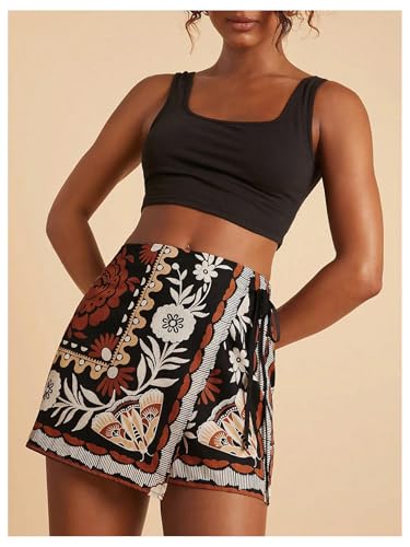 Image of SweatyRocks Women's Boho Mini Skirts Floral Shorts Tie Side Wrap Skorts