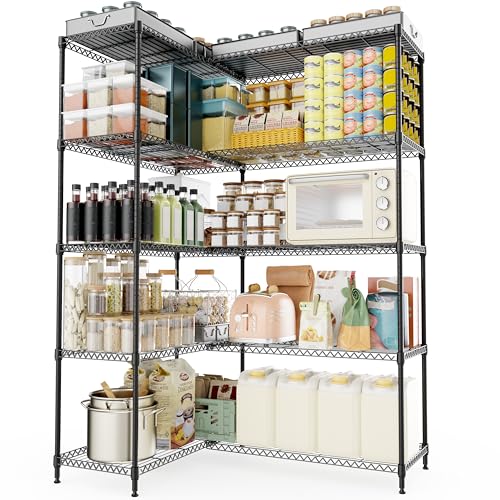 Image of M MZG 5 Tiers Storage Shelves Load 1500LBS, Metal Shelving Wire Metal Shelving Unit Shelves for Storage Adjustable Garage Shelving for Pantry Kitchen Garage Black 15.8 inch D x 33.5 inch W x 70.5 inch H